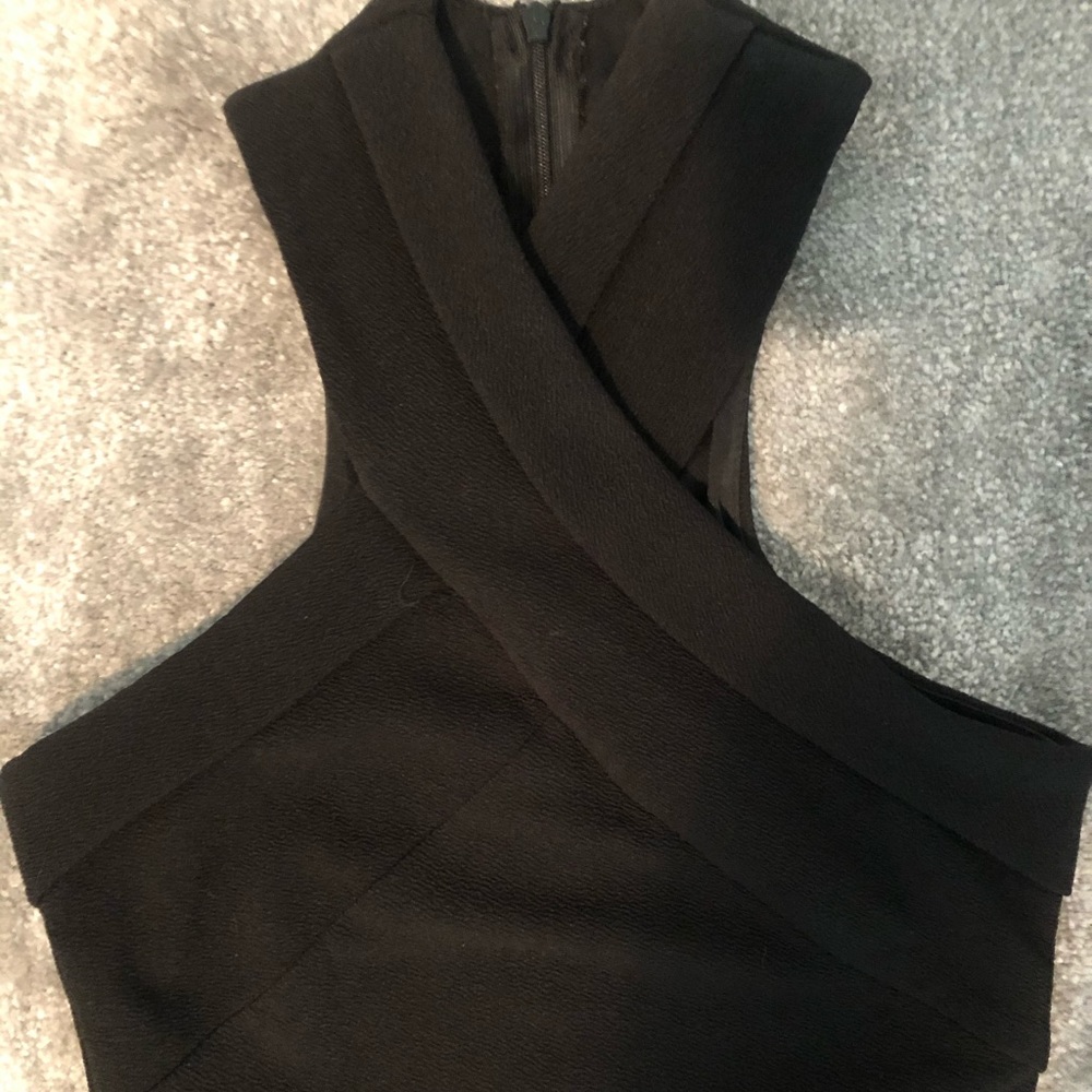 Black Criss Cross Neck Fitted High Low Dress